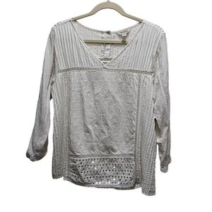 Lucky Brand White Embroidered Eyelet L Boho